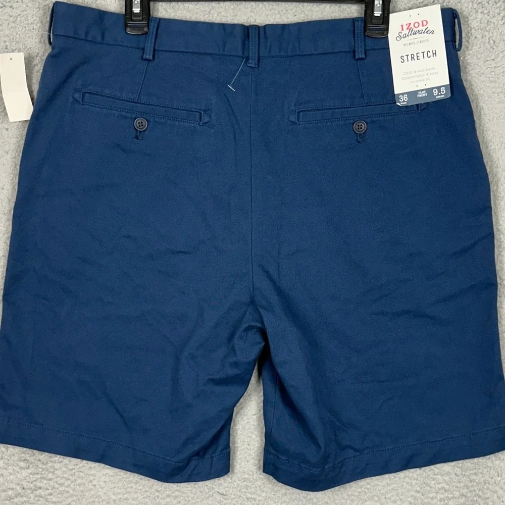 NEW Izod Saltwater Shorts Mens 36X9.5 Relaxed Classics Navy Blue Chino Stretch